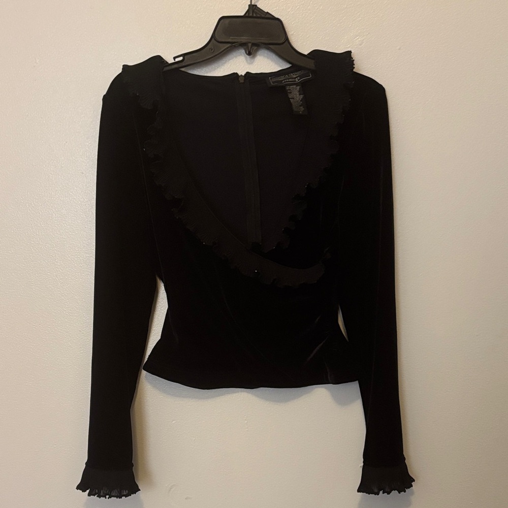 Jessica Howard Black Velvet Ruffled Blouse